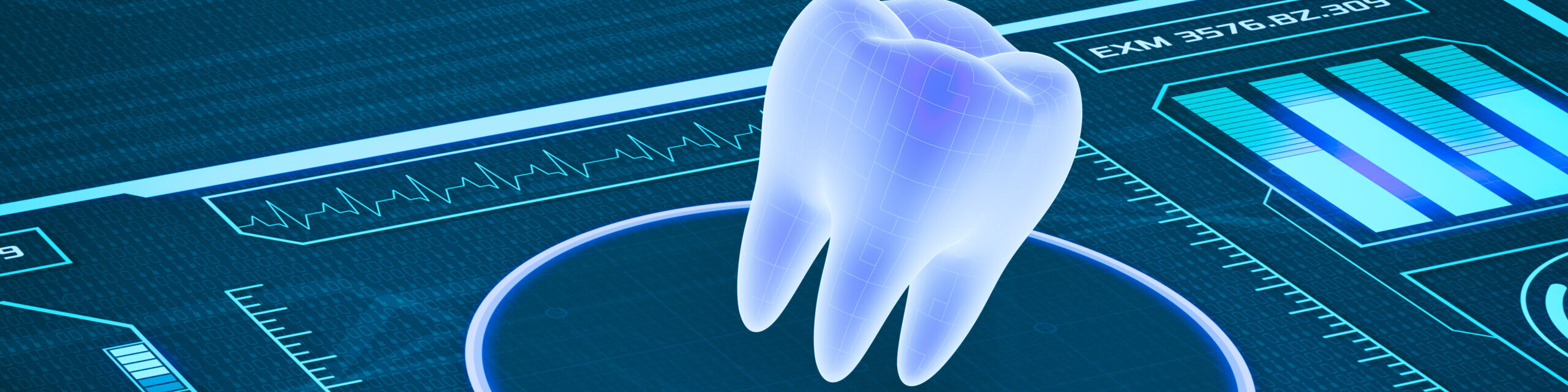 futuristic app interface for medical and scientific purpose - tooth scanner (3d render)